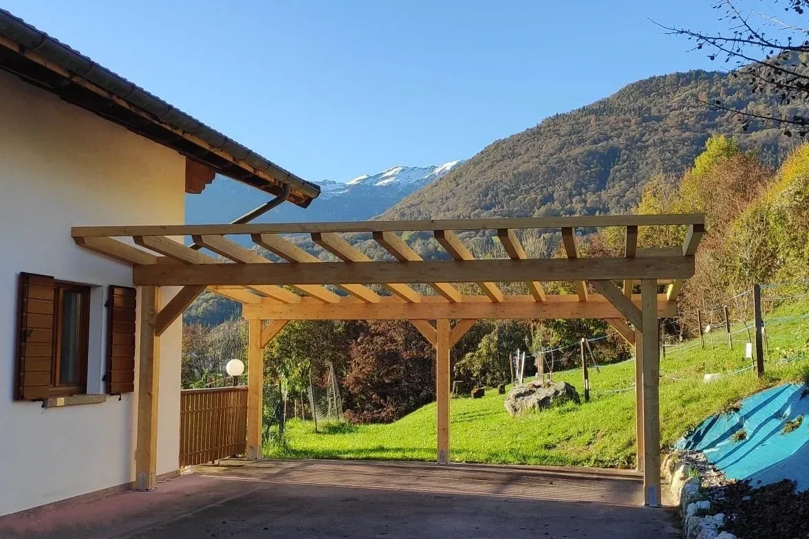 pergola in legno lamellare di abete per due posti auto