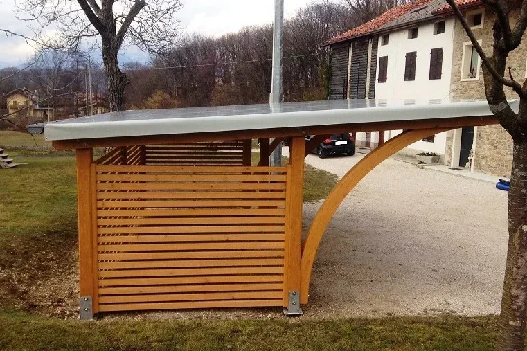 copertura per auto in abete lamellare doppia con archi