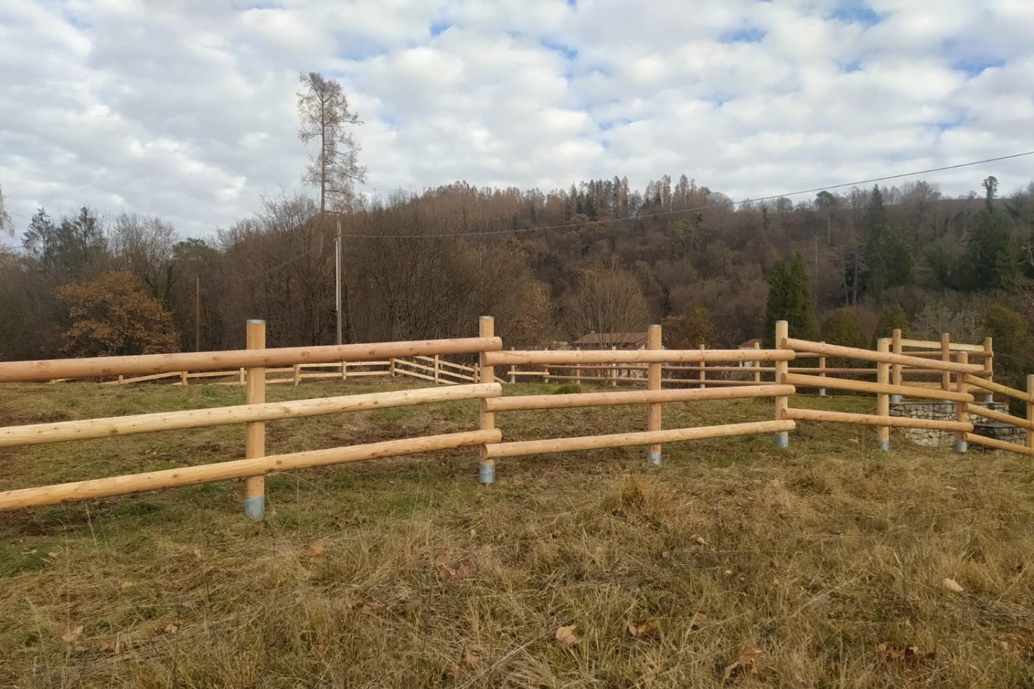 steccato di legno con 3 file di mezzi pali
